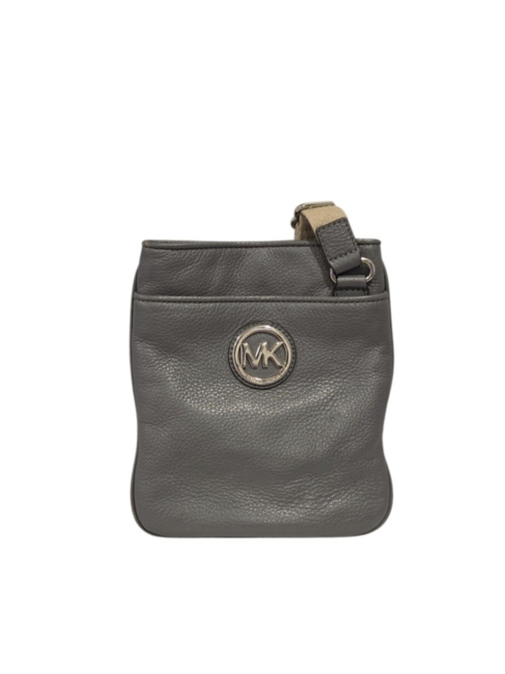 Michael Kors Gray Pebbled Leather MK Logo Crossbody Bag